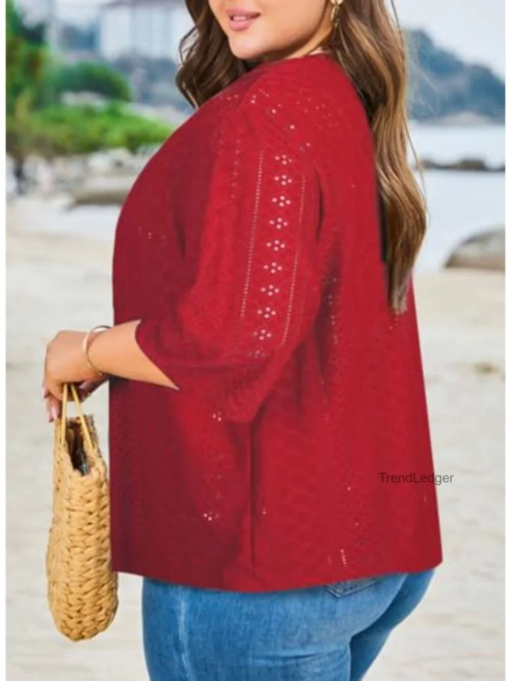 Plus Size Half Sleeve Knitted Jacquard Kimono Cardigan Summer Cover Up